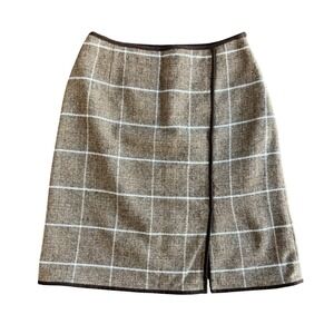 Giorgio Sant Angelo Tweed Plaid Wool Blend Preppy Skirt Womens 6P Brown Academia